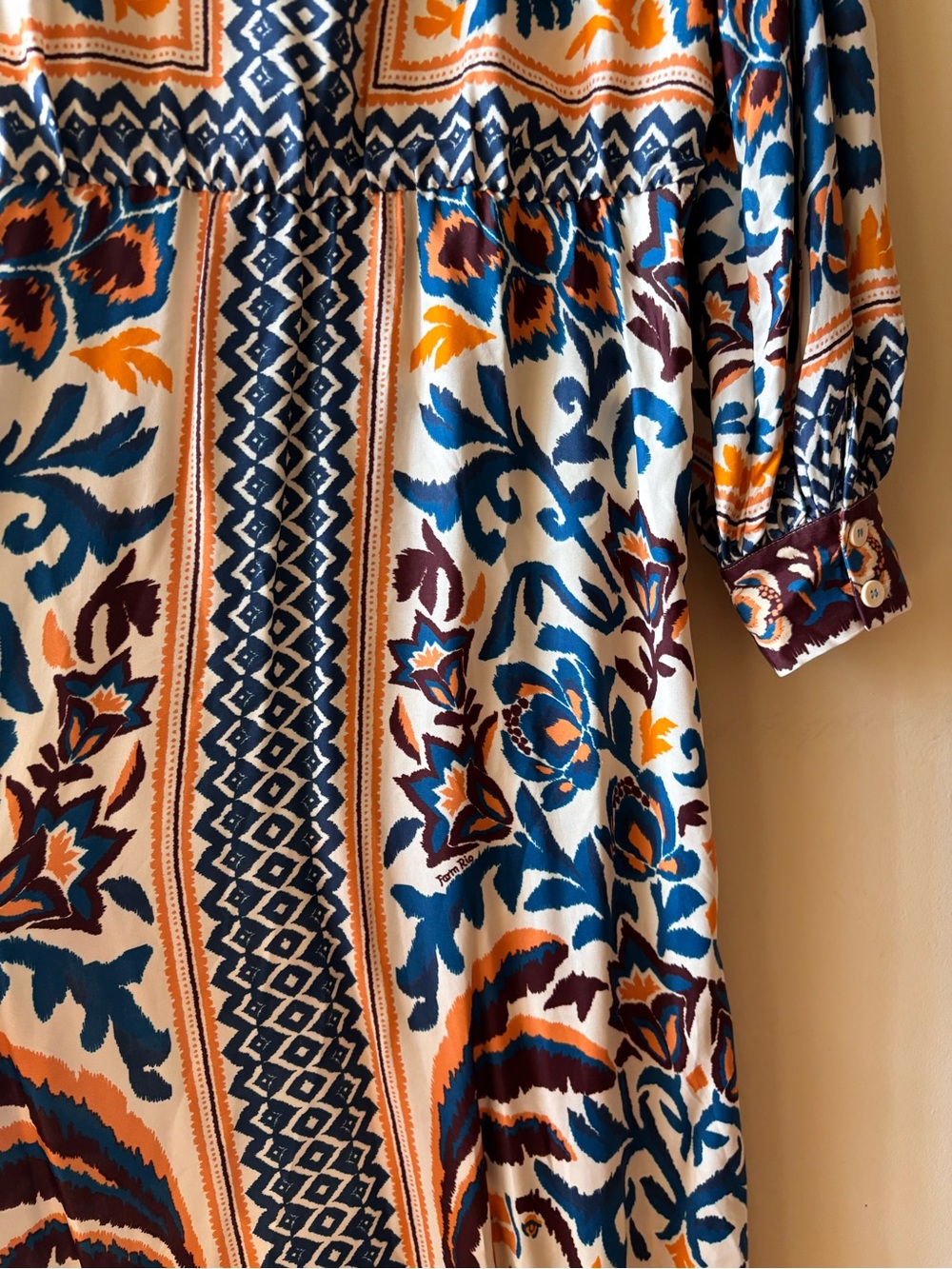 FARM Rio Long Sleeve Floral Print Dress in Blue, Brown, Orange, Cream - Picture 14 of 15